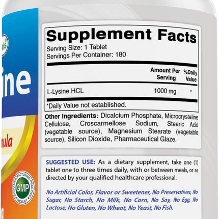 Best Naturals L-Lysine 1000mg – 180 Tablets per Bottle, 3 Bottles Pack