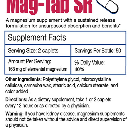 MAG-TAB SR Extended Release Magnesium Lactate – 100 Count