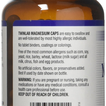 Magnesium 400 mg by Twinlab - 100 Cap (Pack of 3)