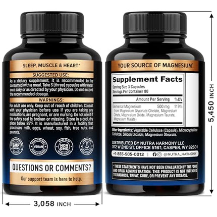 Magnesium 5-in-1 Complex 500 mg – Glycinate, Citrate, Malate, Taurate, Oxide | Made in USA