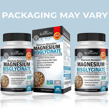 Magnesium Bisglycinate Chelated Supplement – High Absorption, 360 Capsules