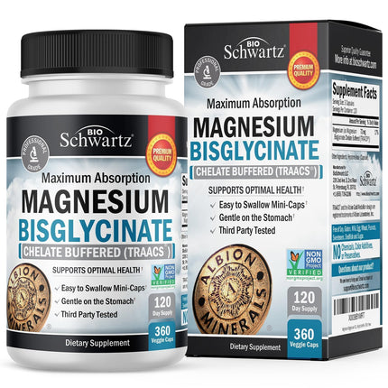 Magnesium Bisglycinate Chelated Supplement – High Absorption, 360 Capsules