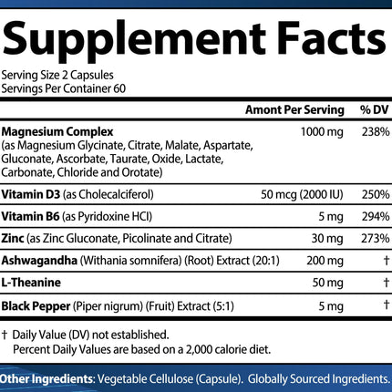 Magnesium Complex 12-in-1 1000mg | Sleep & Stress Support | USA (120 Capsules)