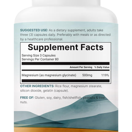 Magnesium Glycinate 500mg - 240 Capsules | 100% Chelated | Non-GMO
