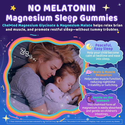 Kids Sleep Gummies - No Melatonin with Magnesium Glycinate, L-Theanine, Zinc & D3K2 | Immune Support