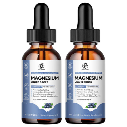 (2 Pack) Magnesium Glycinate Liquid Drops with Omega-3, L-Theanine, D3, B6, B12 – Calm & Sleep