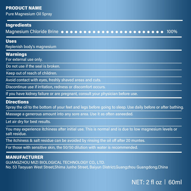 Pure Magnesium Oil Spray | Mg Oil for Feet – 2 oz / 60 ml