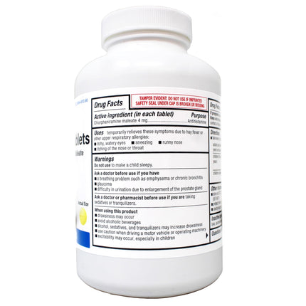 Major Allergy Tablets – Chlorpheniramine Maleate 4 mg, 4-Hour Allergy Relief, 1000 Tablets