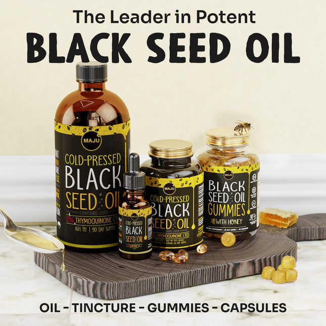 Maju Superfoods Black Seed Oil Capsules – Organic Turkish Nigella Sativa, Cold-Pressed, 2% Thymoquinone, 120 Count (3-Pack)