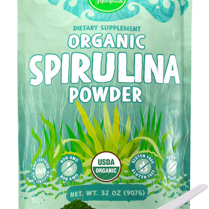 MAJU Organic Spirulina Powder (2 lb) – Jumbo Size, Non-GMO, Vegan, Gluten-Free