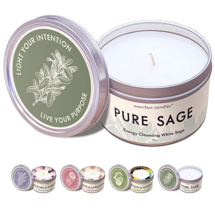 Manifest Candles White Sage Candle for Cleansing Negative Energy – 7oz, 50+ Hr Burn