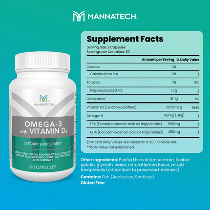 Mannatech Omega-3 with Vitamin D3 – Bone, Heart & Brain Health | Pure Fish Oil