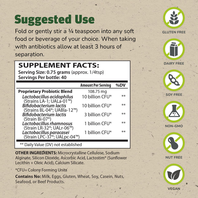 Master Supplements Granular Theralac 1.05 oz – Multi-Strain Probiotic Powder (40 Servings) – Vegan, Gluten Free