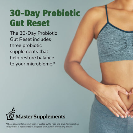 Master Supplements 30-Day Probiotic Gut Reset - Includes Theralac (30 ct.), TruBifido (30 ct.) & TruFlora (30 ct.) - Supports Optimal Gut Health - Gluten Free