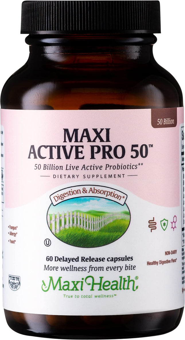 Maxi Health Probiotic Plus Ultimate Prebiotic - 50B Live Probiotics, 15 Strains, Ultra Protection | 60 Count