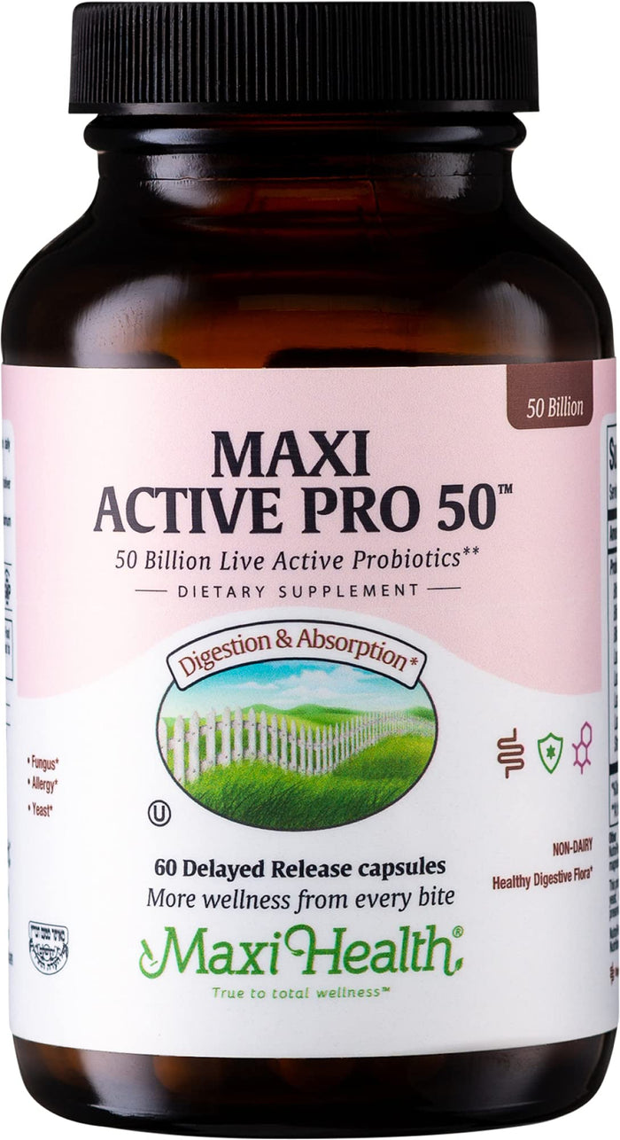 Maxi Health Probiotic Plus Ultimate Prebiotic - 50B Live Probiotics, 15 Strains, Ultra Protection | 60 Count