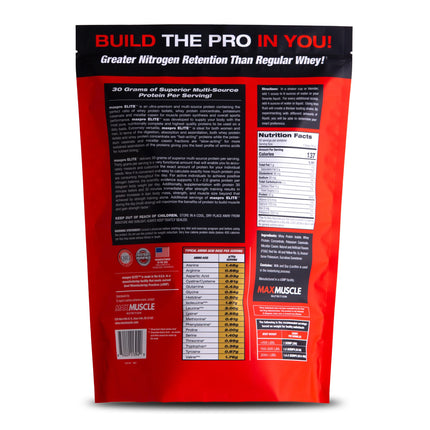 Max Muscle MaxPro Elite Whey Protein Powder – 30g Protein, 0g Sugar, 6.6g BCAAs, Strawberry Banana (4lb)