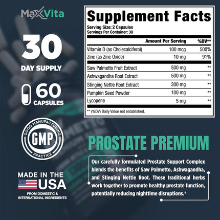 MaxVita Prostate Premium - Saw Palmetto, Nettle & Ashwagandha for Men, 60 Count