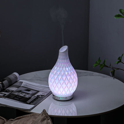 MAXWINER Essential Oil Diffuser – Handmade Art Glass, Ultrasonic Humidifier, 7-Color LED Lights, 120ml