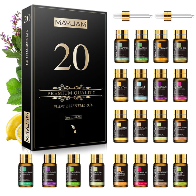 MAYJAM Essential Oil Gift Set – 20x5ml Pure Oils for Diffusers, Massage, DIY Candles & Soaps