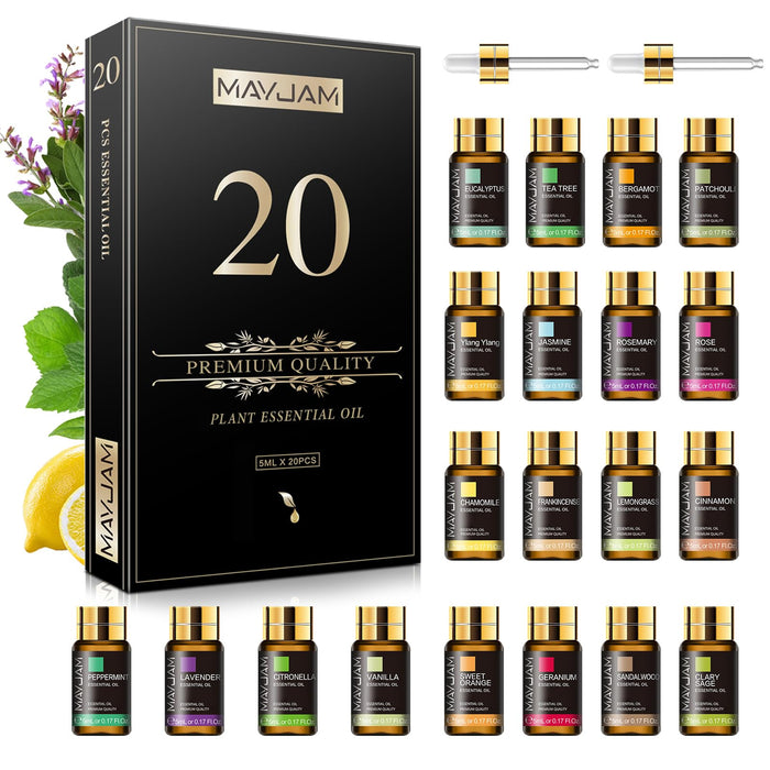 MAYJAM Essential Oil Gift Set – 20x5ml Pure Oils for Diffusers, Massage, DIY Candles & Soaps