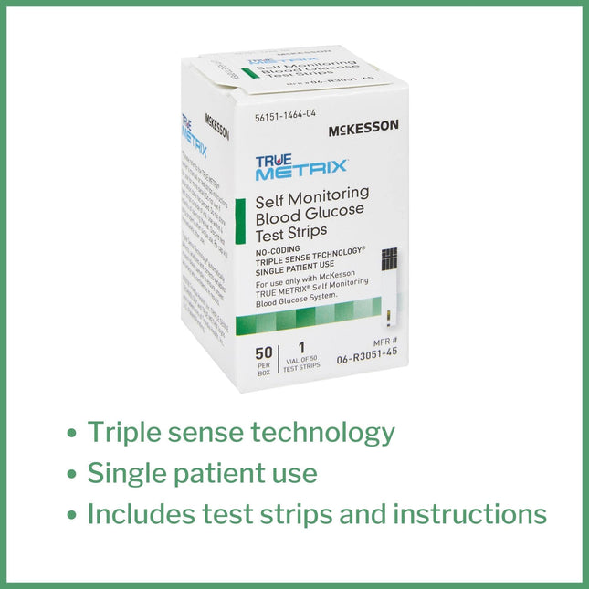 McKesson True METRIX Blood Glucose Test Strips - 50 Strips | Self-Monitoring System