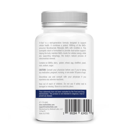 MEDIWEL N-Stac2 NAD+ Supplement – 1000mg NR + Urolithin A, 60 Capsules