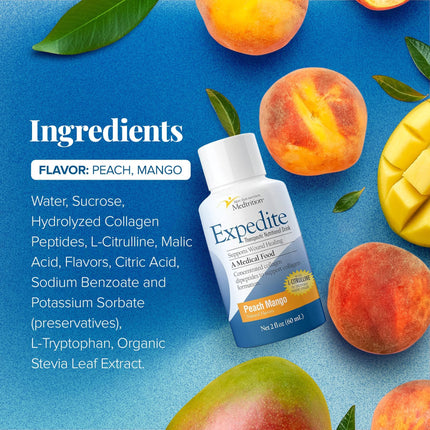 Medtrition Expedite Liquid Collagen – Peach Mango, 2 oz, Pack of 24 | Post-Surgery Recovery Nutrition