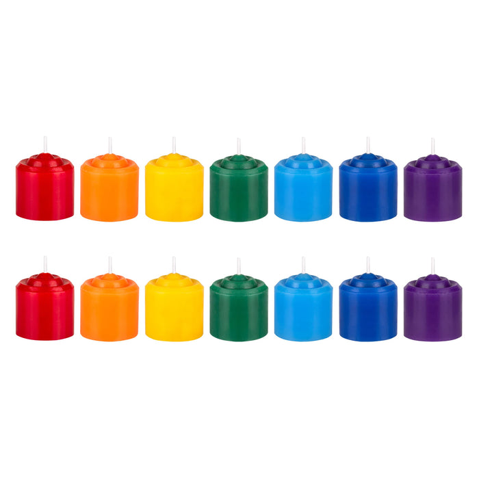 Mega Candles 14-Pcs Unscented Chakra Votive Candles — Hand-Poured, 10-Hour Burn, 1.38x1.5 in, 100% Cotton Wicks