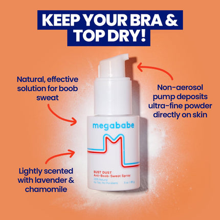Megababe Bust Dust - Talc-Free Sweat-Absorbing Body Powder with Pump