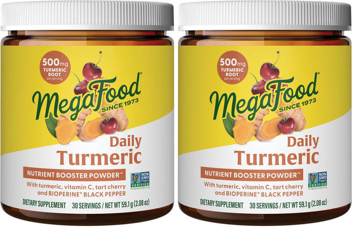 MegaFood Daily Turmeric Nutrient Booster Powder – Vegan Turmeric Supplement with Black Pepper, Tart Cherry & Vitamin C (2 x 2.08 oz)