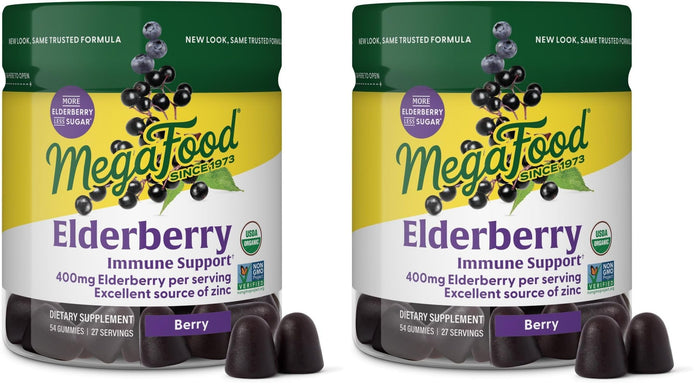 MegaFood Elderberry Immune Support Gummies - Vegan, Zinc, Organic (2-Pack)