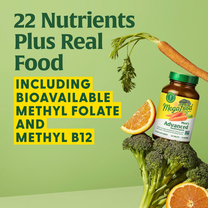 MegaFood Men's Advanced Multivitamin – Doctor-Formulated for Brain Health & Immune Support | 120 Tabs