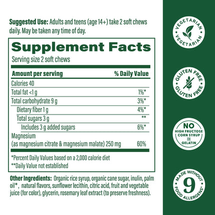 MegaFood Relax + Calm Magnesium Soft Chews – Grape Flavor (Pack of 2)