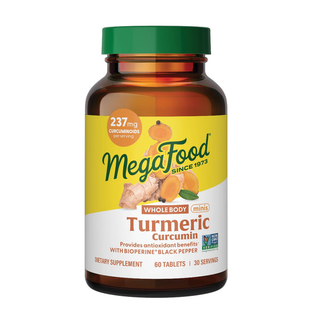 MegaFood Whole Body Minis Turmeric Curcumin – 237 mg Curcuminoids, 60 Mini Tablets, BioPerine & Vitamin C
