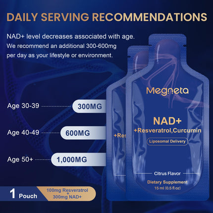 MEGNETA Liposomal NAD+ with Resveratrol — Energy & Cellular Support (30 Pouches)