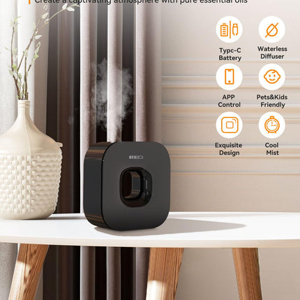 MEIDI Waterless Diffuser — Cordless Aromatherapy with App Control (Black)
