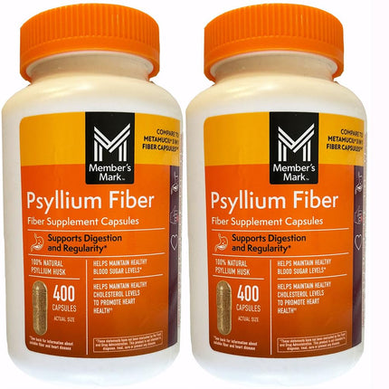 Member's Mark Fiber Capsules 2Pack (400 Count) – Psyllium Husk, Doctor-Recommended Fiber Supplement
