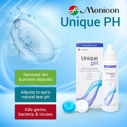 Menicon Unique pH Multi-Purpose Contact Lens Solution with Lens Case – 4 fl oz
