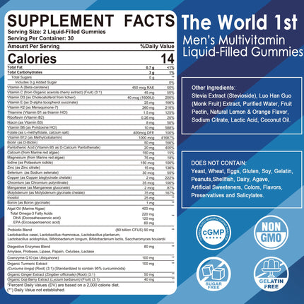 Mens Multivitamins Gummies - Multiminerals, Vegan Omega-3, Probiotics (60 count)