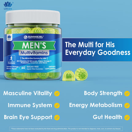 Mens Multivitamins Gummies - Multiminerals, Vegan Omega-3, Probiotics (60 count)