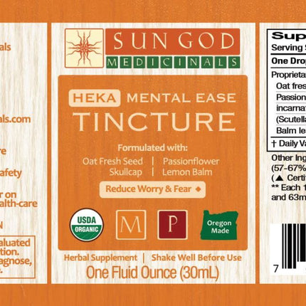 MENTAL EASE Organic Herbal Tinctures - Slow & Calm the Mind