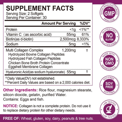 MENXI Multi Collagen Peptides Softgel – Types I–X with Biotin, Vitamin C & Hyaluronic Acid