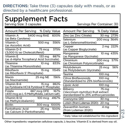 Metabolic Maintenance Vital Eyes Complete - Ocular Support Multivitamin with Lutein + Zeaxanthin (90 Capsules)