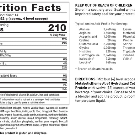 MetabolicBiome Fuel Vanilla Hydrolyzed Collagen Protein – 20g Protein