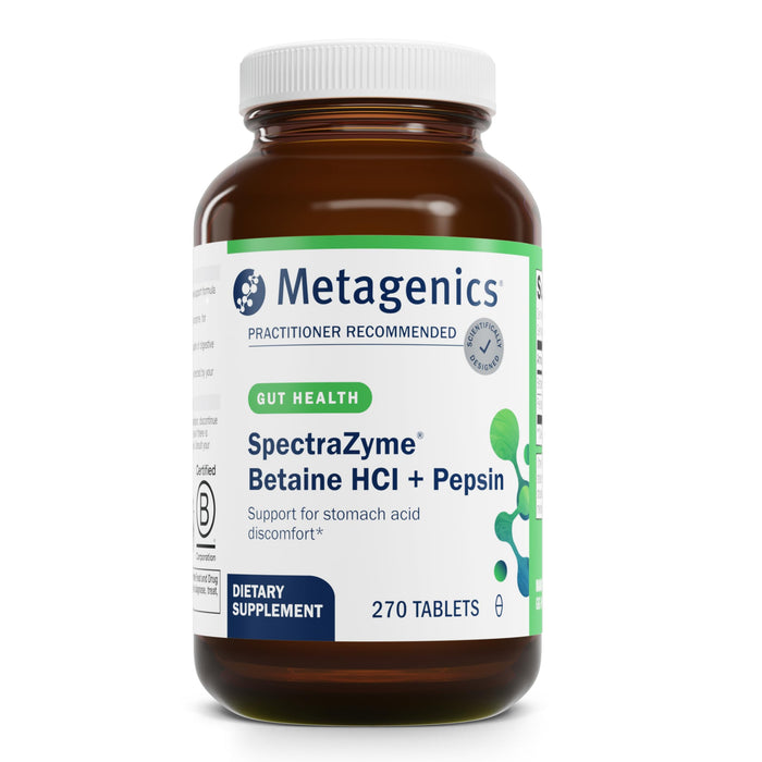 Metagenics SpectraZyme Betaine HCl with Pepsin – Digestive Support (650 mg + 40 mg) | Non-GMO, Gluten-Free | 270 Capsules