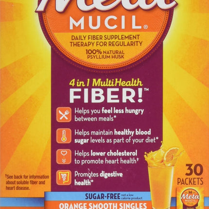 Metamucil MultiHealth Fiber Singles Orange Smooth Sugar-Free – 30 Pack