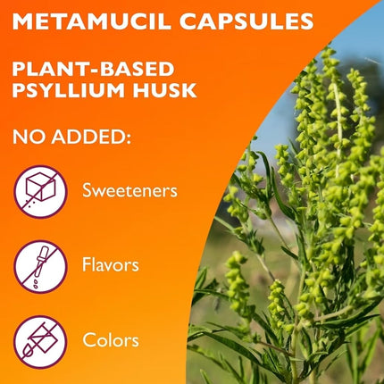 Metamucil 3-in-1 Fiber Capsules — Plant-Based Psyllium Husk for Digestive Health, 340 Capsules