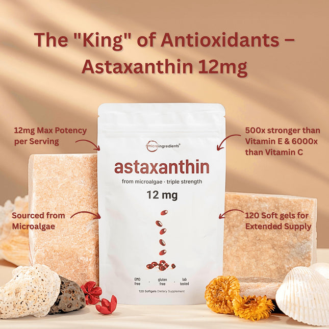 Micro Ingredients Astaxanthin 12mg – 120 Softgels (4 Month Supply) – Non-GMO, Soy Free