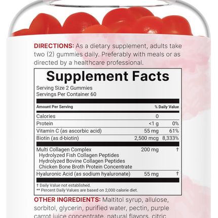 Micro Ingredients Multi Collagen Gummies 120 – 8-in-1 (I–X) with Biotin, Hyaluronic Acid & Vitamin C | Pomegranate Berry